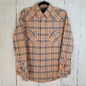 Lucky Brand Dungarees Sz L Orange Gray Plaid